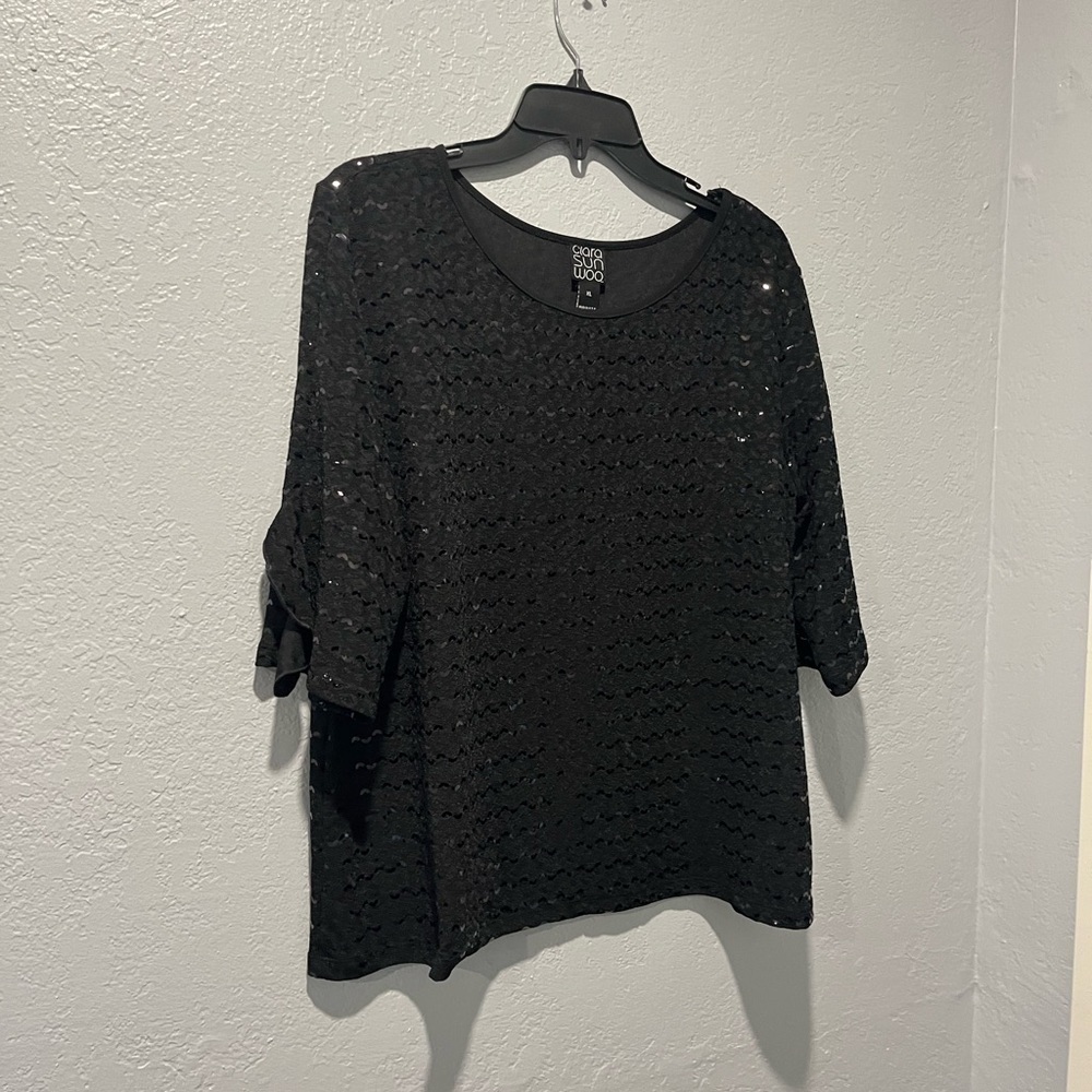 clara sun woo Womens Sequins Blouse Black Color Sz XL